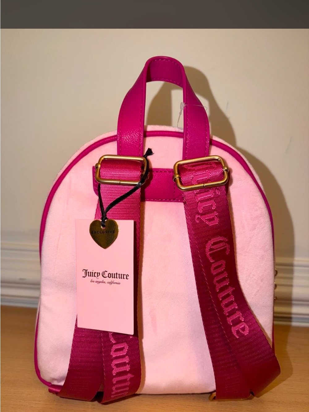 Juicy Couture Pink Velvet Kids Mini Backpack with Pom Charm - Picture 4 of 9